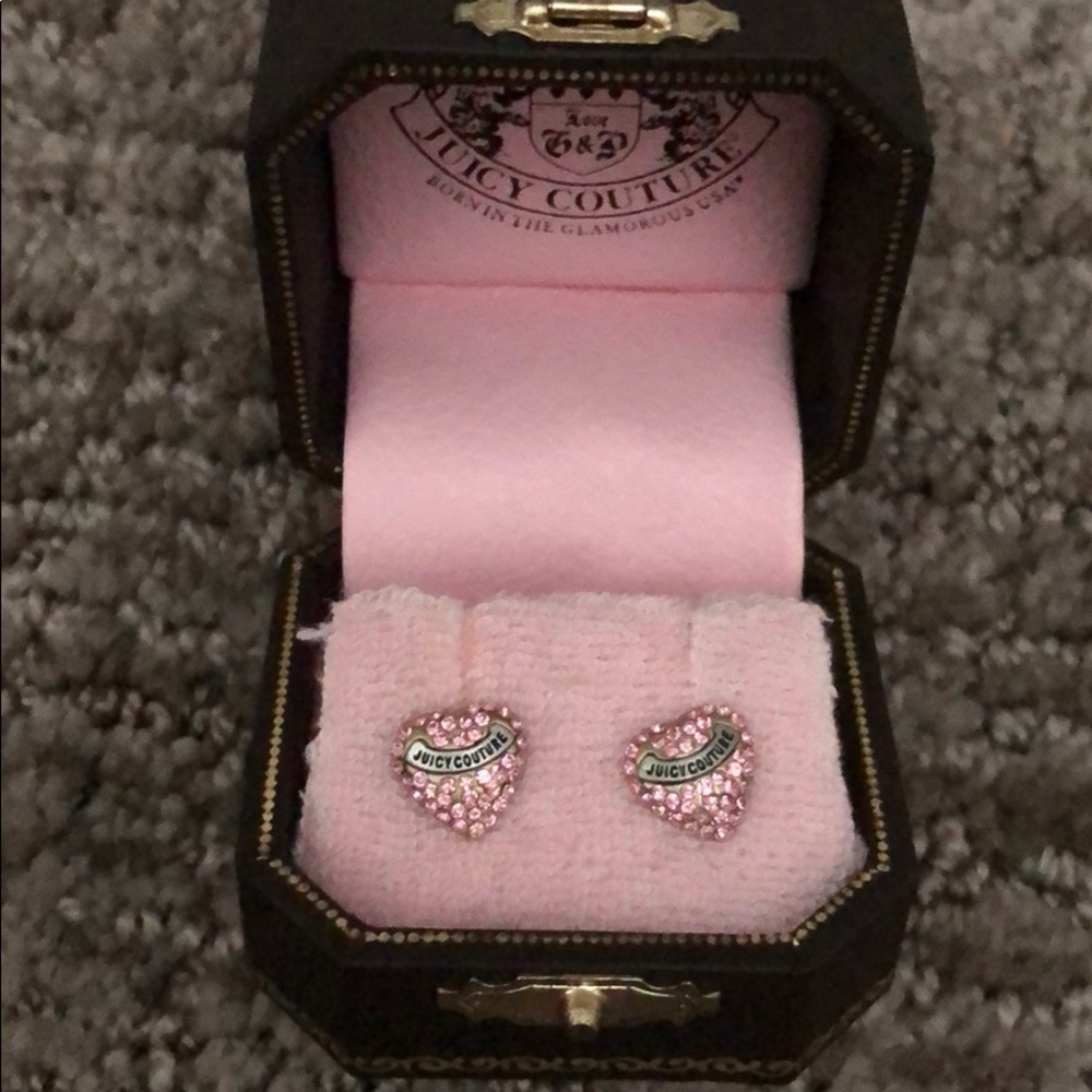 BNWB Juicy Couture Pink Pave Heart Earrings
